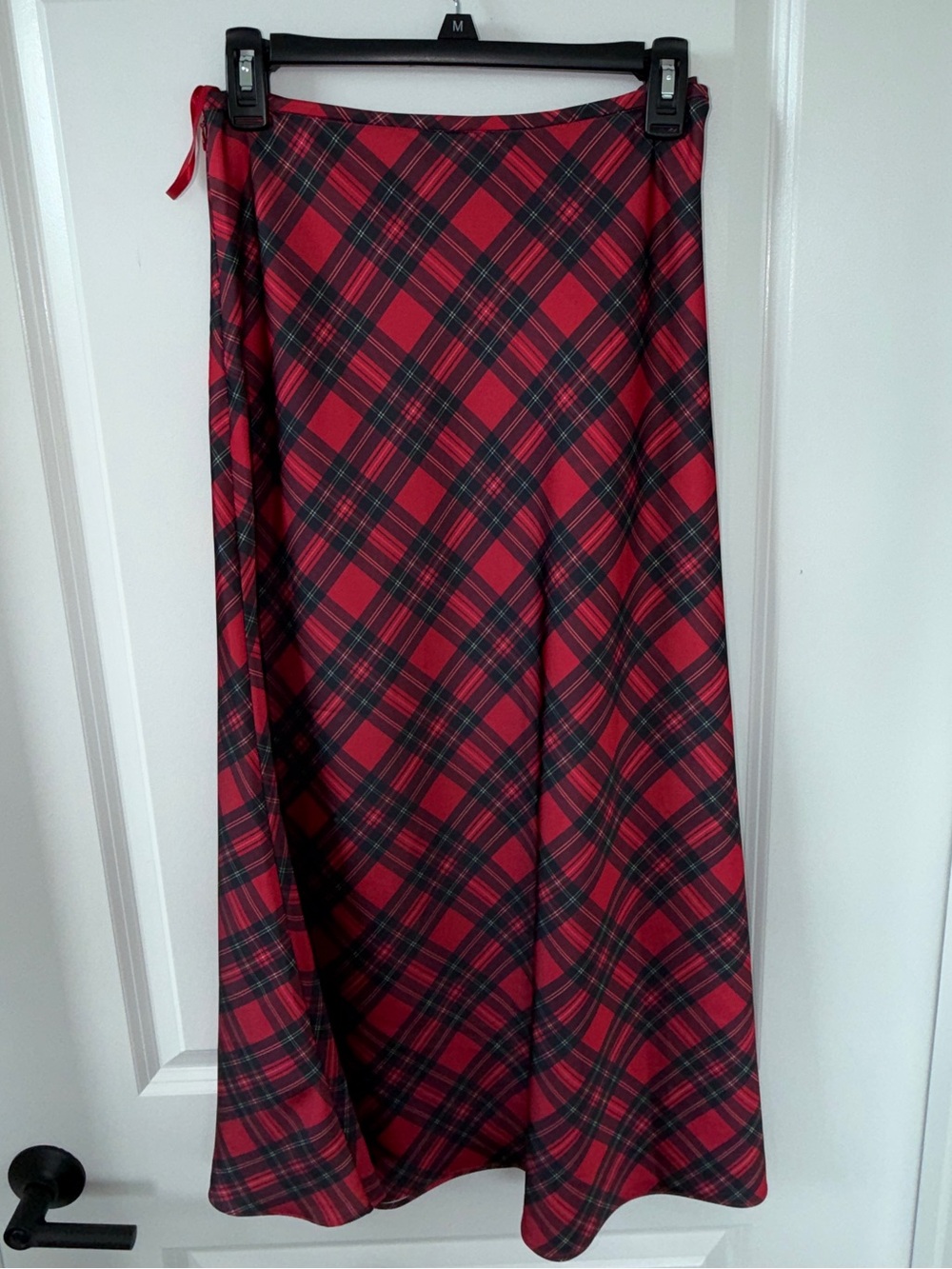 ANTONIO MELANI Red and Black Plaid Maxi Skirt